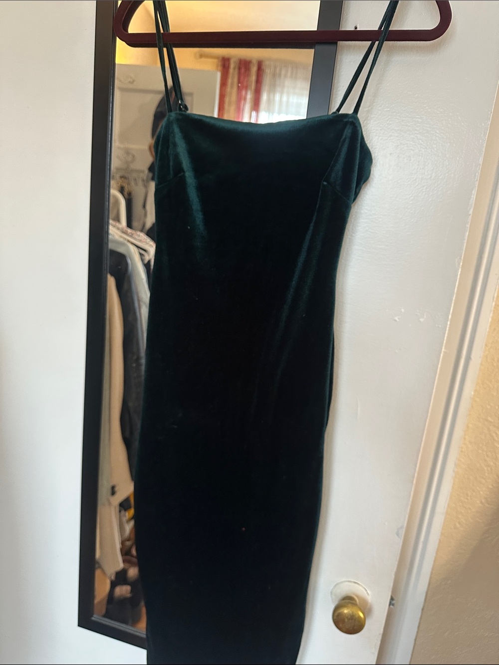 Sleeveless Velvet midi Dress in Deep Green bodycon square neckline